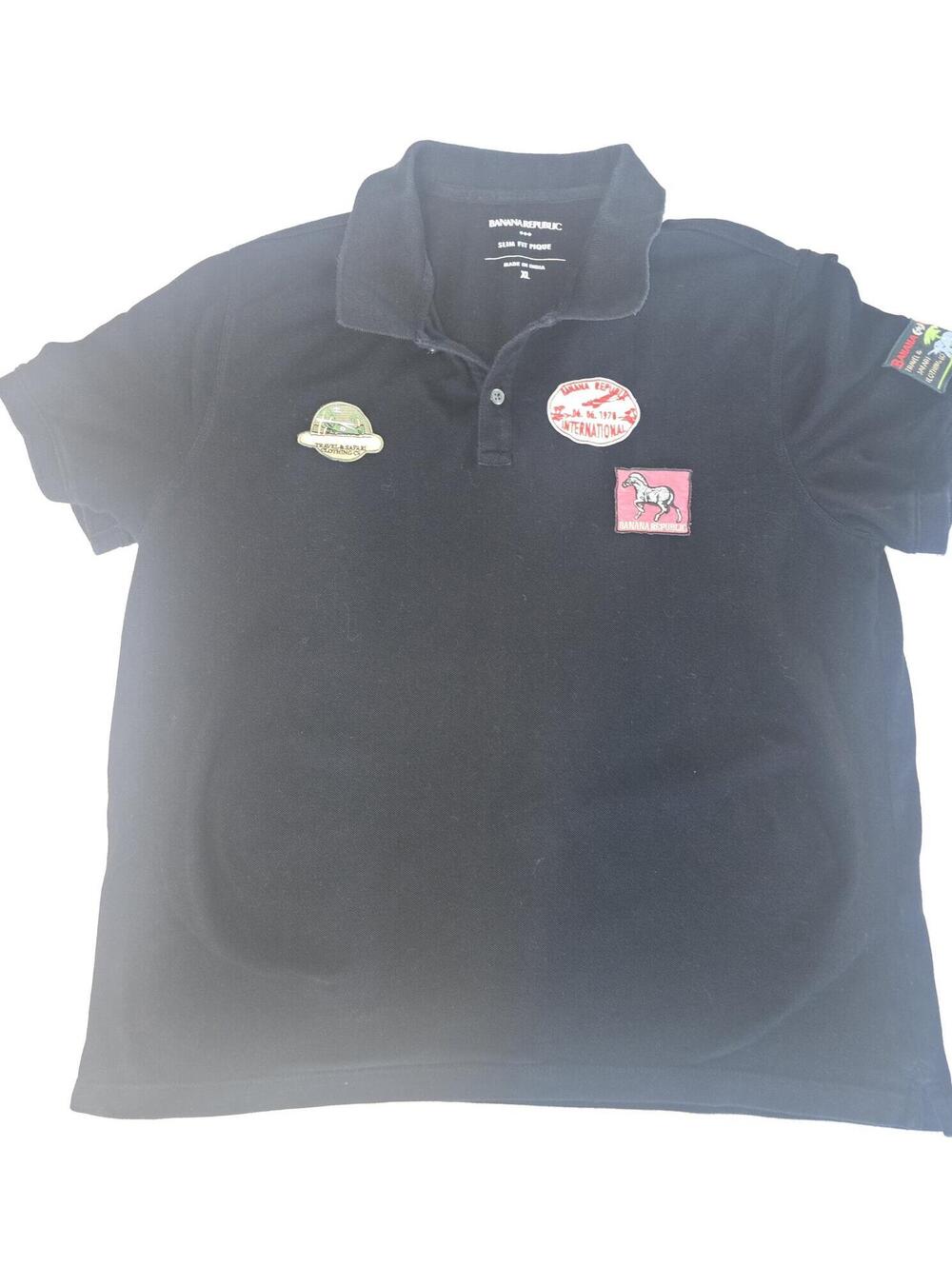 Banana Republic Black Polo Shirt with Travel & Safari Patches